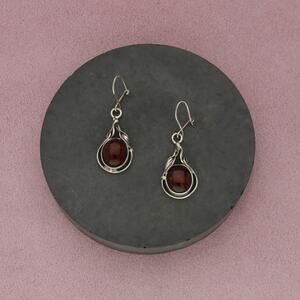 sterling silver vintage polish amber dangle earrings